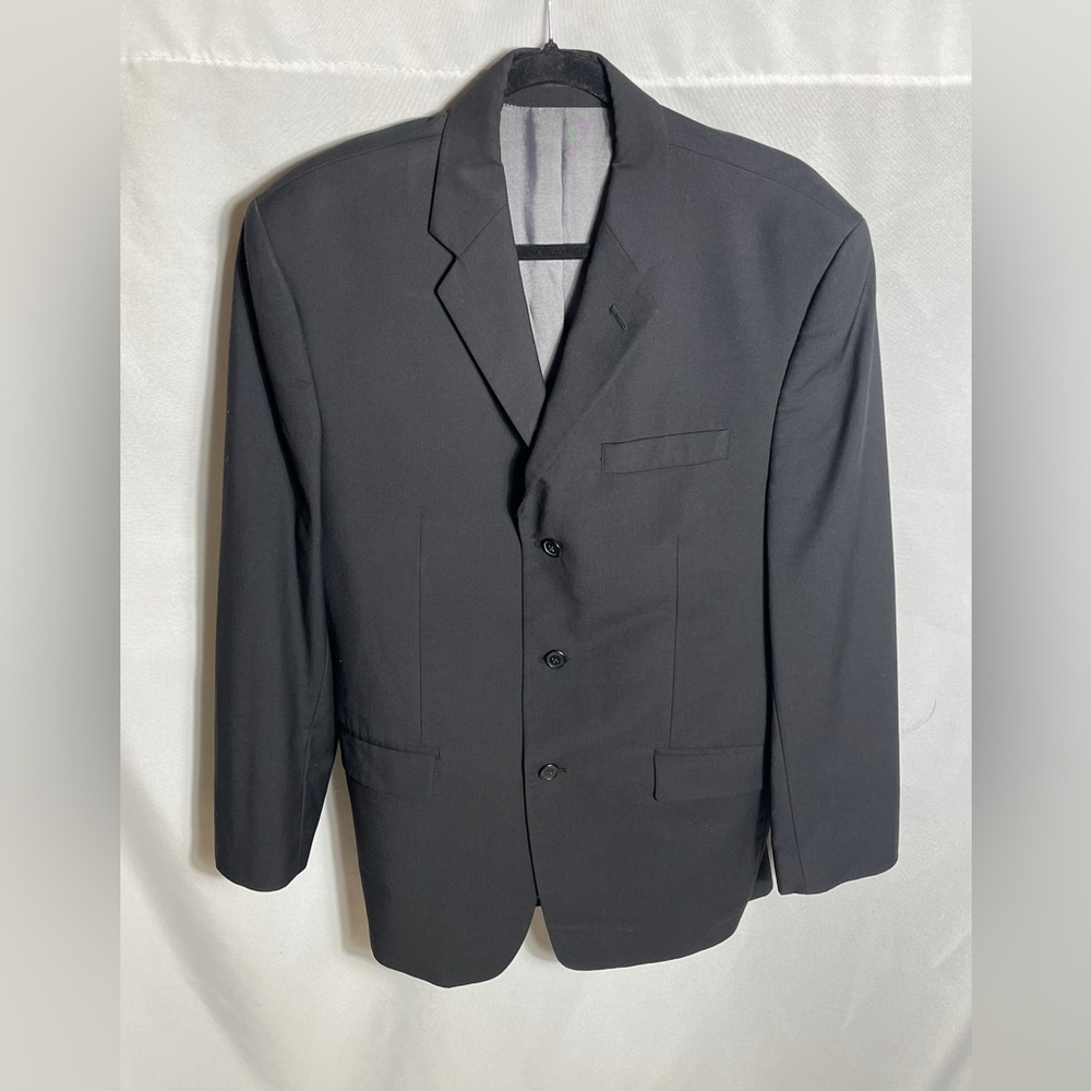 Vintage Black 100% Men's Wool Blazer Jacket Woolmark Made In Canada 42R